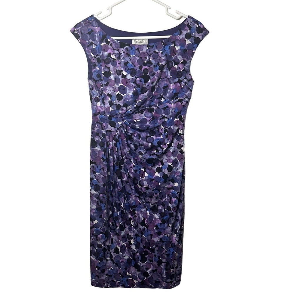 Dress Barn‎ Women's Size 4 Abstract Purple Black Sheath Dress Twist Front Chic